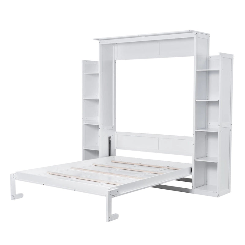 Queen/Full Size Fold-Away Murphy Wall Bed with Side Shelves