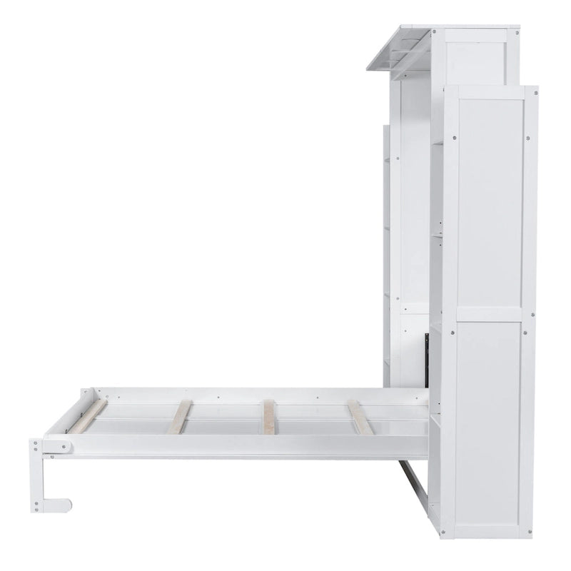 Queen/Full Size Fold-Away Murphy Wall Bed with Side Shelves