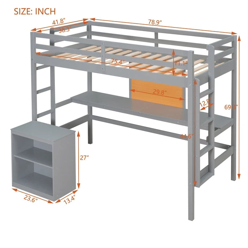 Twin Loft Bed with Desk for Kids