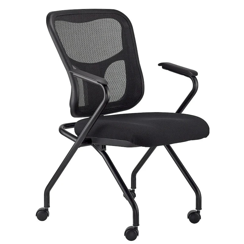 Folding Chairs with Mesh Back and Fabric Seat, Set of 2