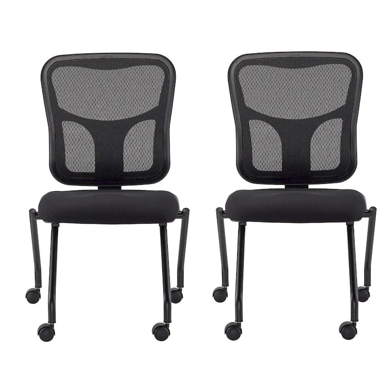Folding Chairs with Mesh Back and Fabric Seat, Set of 2