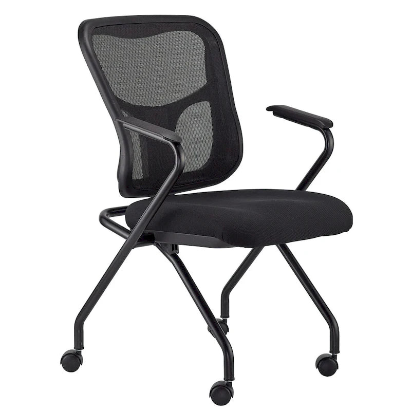 Folding Chairs with Mesh Back and Fabric Seat, Set of 2