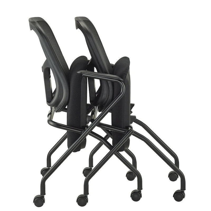 Folding Chairs with Mesh Back and Fabric Seat, Set of 2