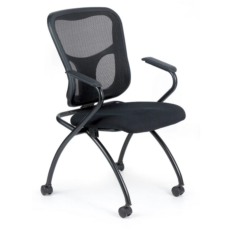 Folding Chairs with Mesh Back and Fabric Seat, Set of 2