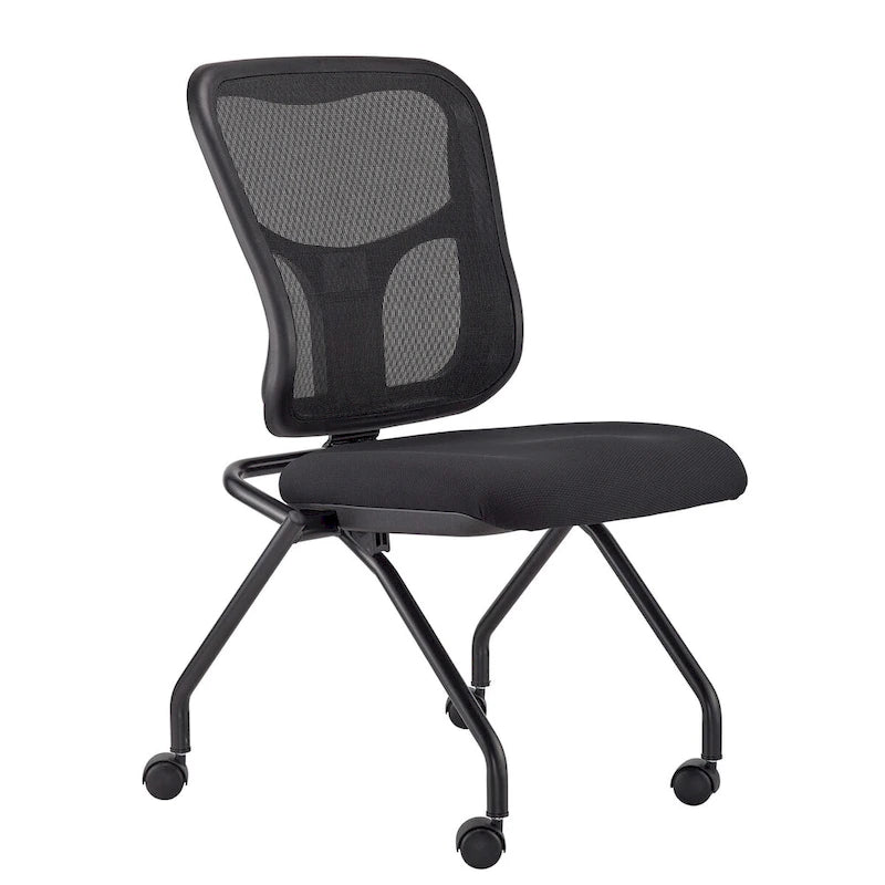 Folding Chairs with Mesh Back and Fabric Seat, Set of 2
