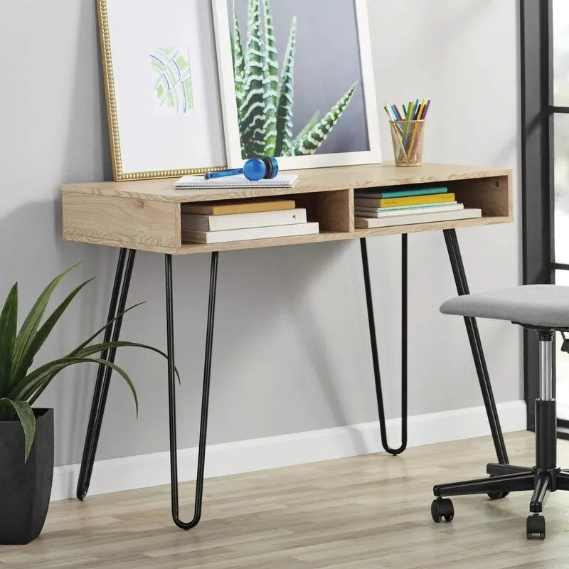 Hairpin Writing Desk with Open Storage Compartment