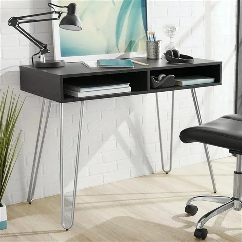 Hairpin Writing Desk with Open Storage Compartment