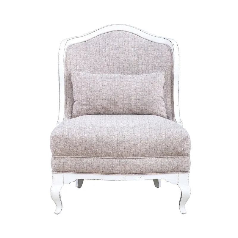 French Country Upholstered Accent Chair in Antique White with Bolster Pillow
