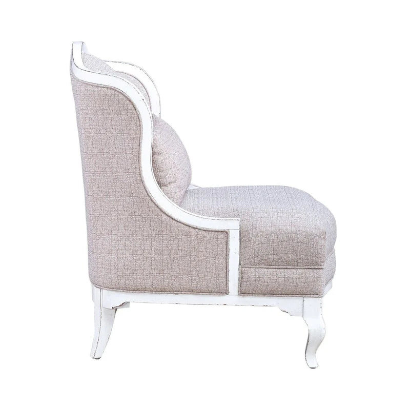French Country Upholstered Accent Chair in Antique White with Bolster Pillow