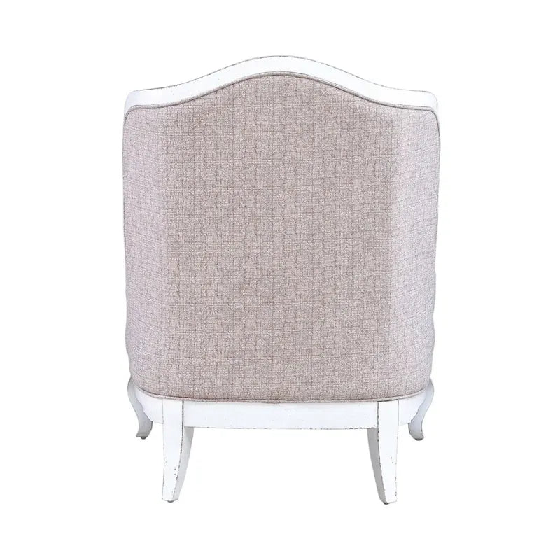 French Country Upholstered Accent Chair in Antique White with Bolster Pillow