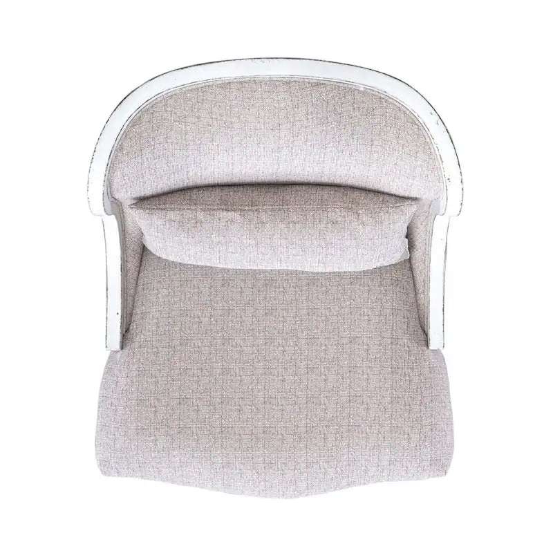 French Country Upholstered Accent Chair in Antique White with Bolster Pillow