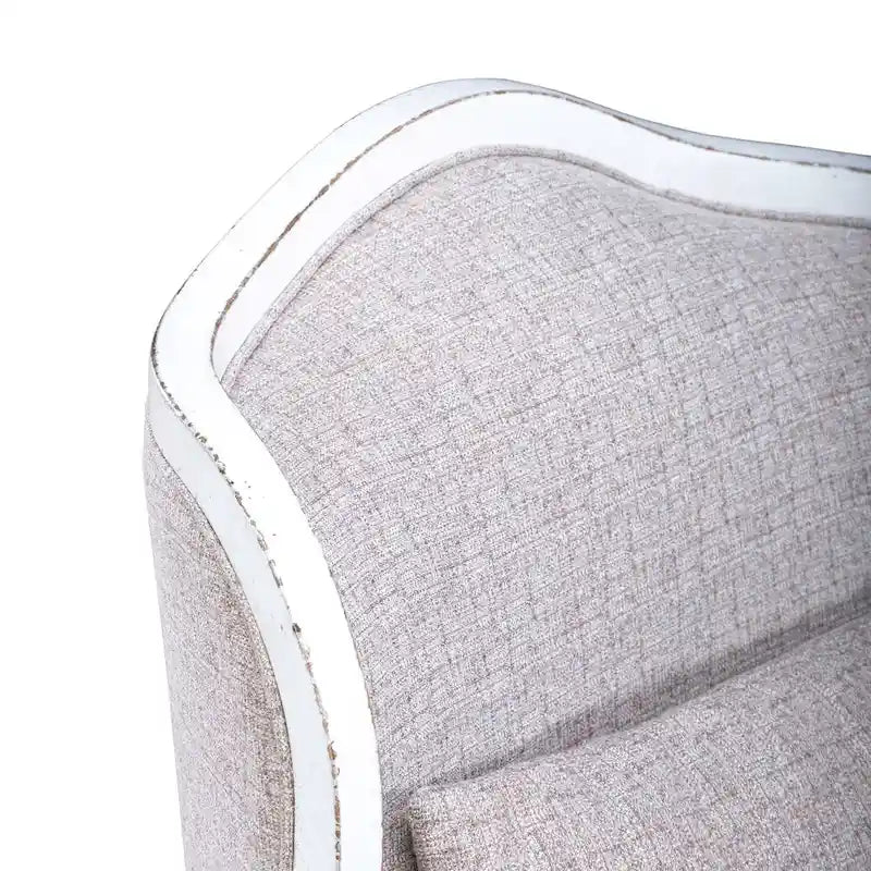 French Country Upholstered Accent Chair in Antique White with Bolster Pillow