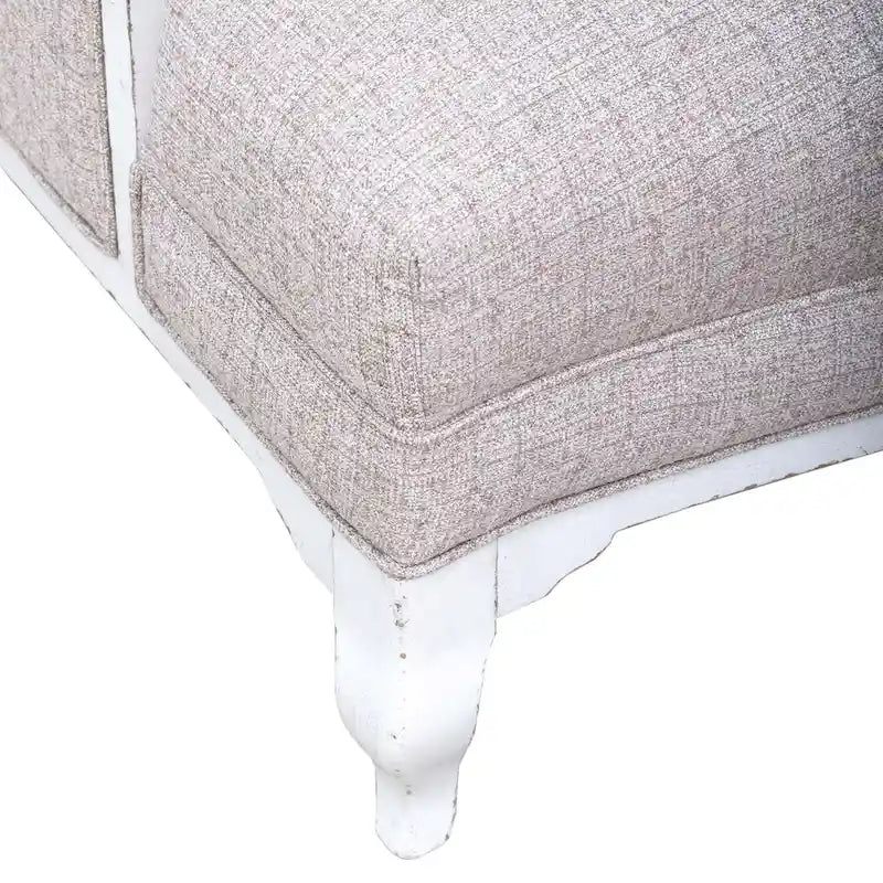 French Country Upholstered Accent Chair in Antique White with Bolster Pillow