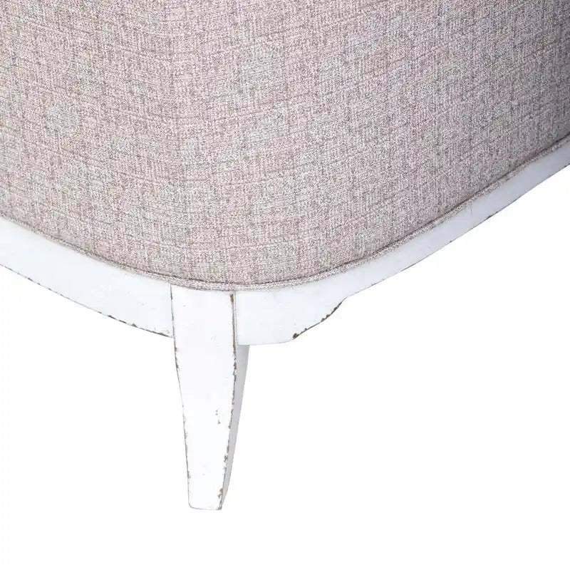 French Country Upholstered Accent Chair in Antique White with Bolster Pillow