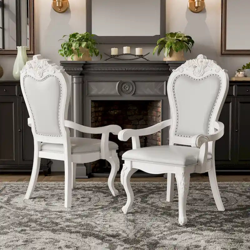 Traditional Solid Wood Dining Arm Chairs with Nailhead Trim, Set of 2