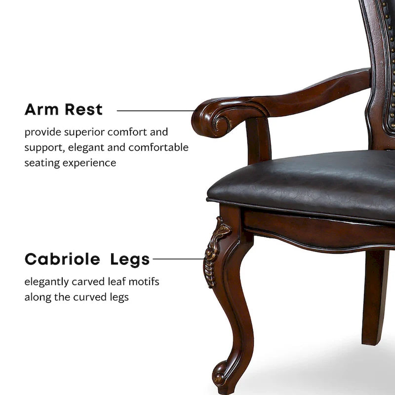 Traditional Solid Wood Dining Arm Chairs with Nailhead Trim, Set of 2
