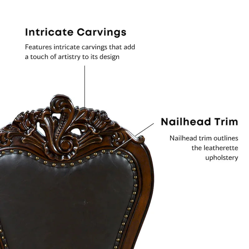 Traditional Solid Wood Dining Arm Chairs with Nailhead Trim, Set of 2
