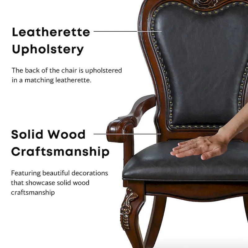 Traditional Solid Wood Dining Arm Chairs with Nailhead Trim, Set of 2