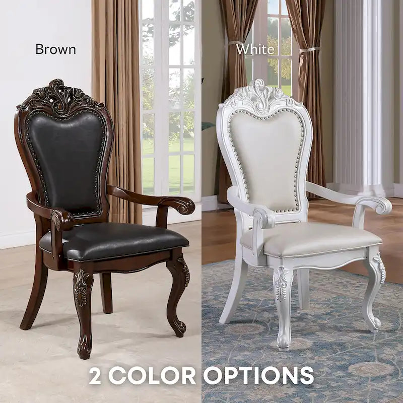 Traditional Solid Wood Dining Arm Chairs with Nailhead Trim, Set of 2