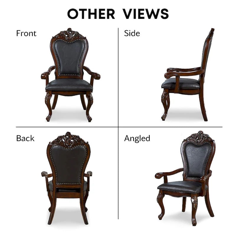 Traditional Solid Wood Dining Arm Chairs with Nailhead Trim, Set of 2