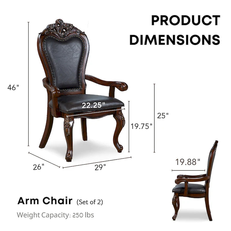 Traditional Solid Wood Dining Arm Chairs with Nailhead Trim, Set of 2