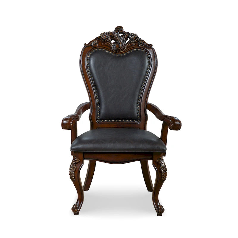 Traditional Solid Wood Dining Arm Chairs with Nailhead Trim, Set of 2