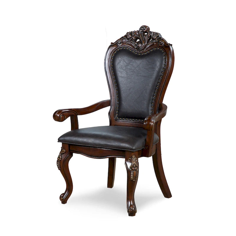 Traditional Solid Wood Dining Arm Chairs with Nailhead Trim, Set of 2
