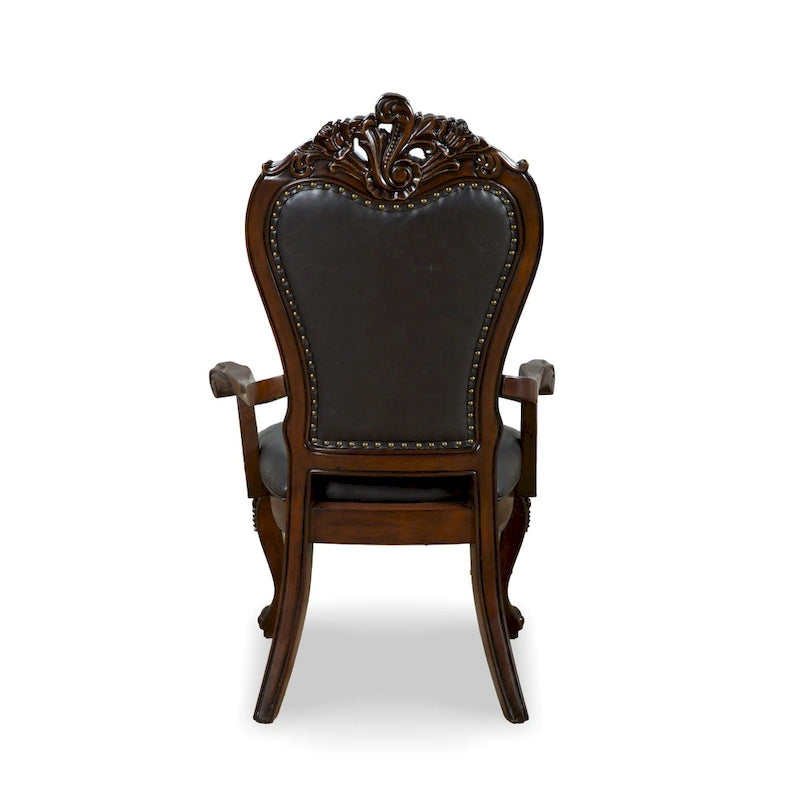 Traditional Solid Wood Dining Arm Chairs with Nailhead Trim, Set of 2