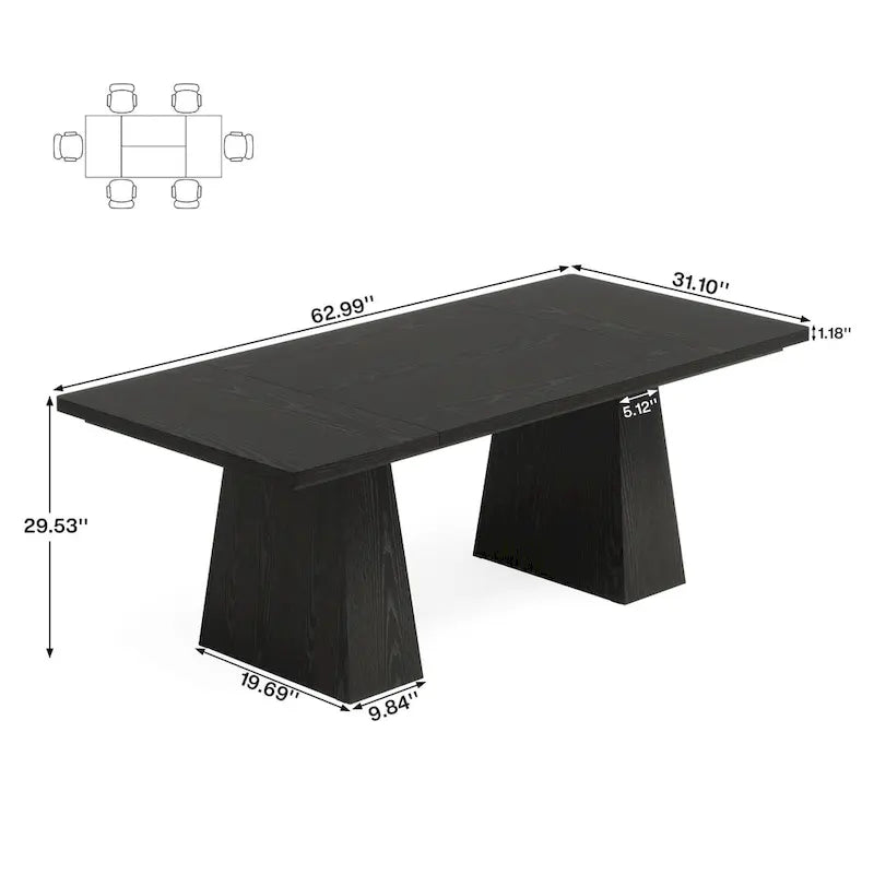 63-Inch Modern Rectangular Dining Table for 4-6 People