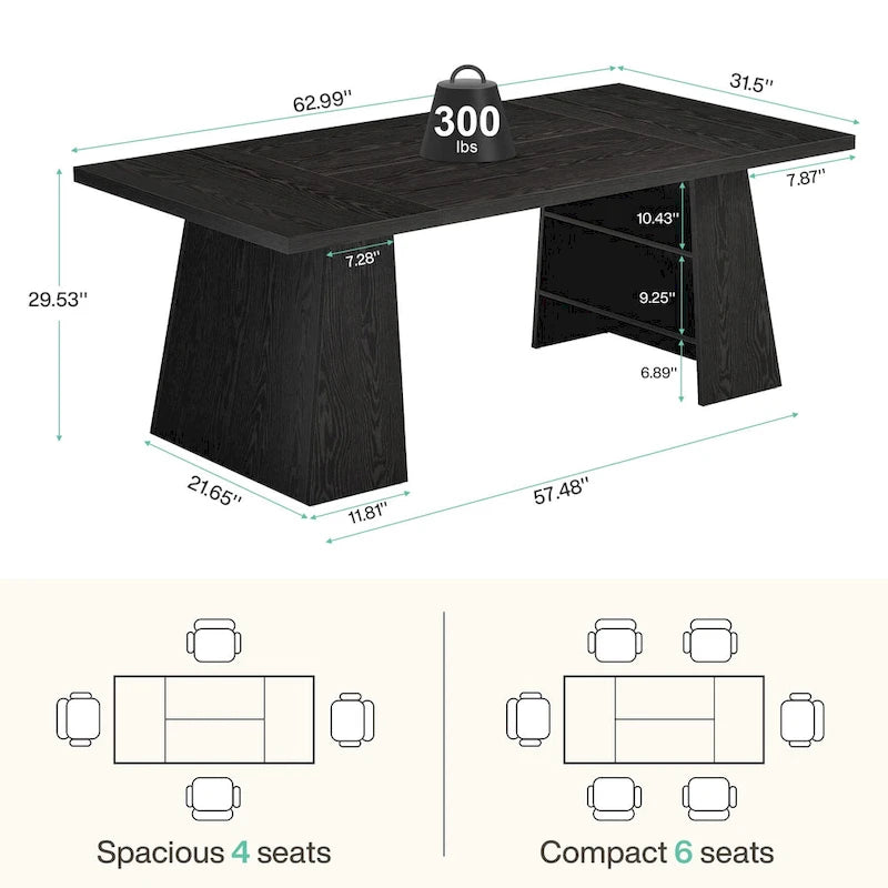 63-Inch Modern Rectangular Dining Table for 4-6 People
