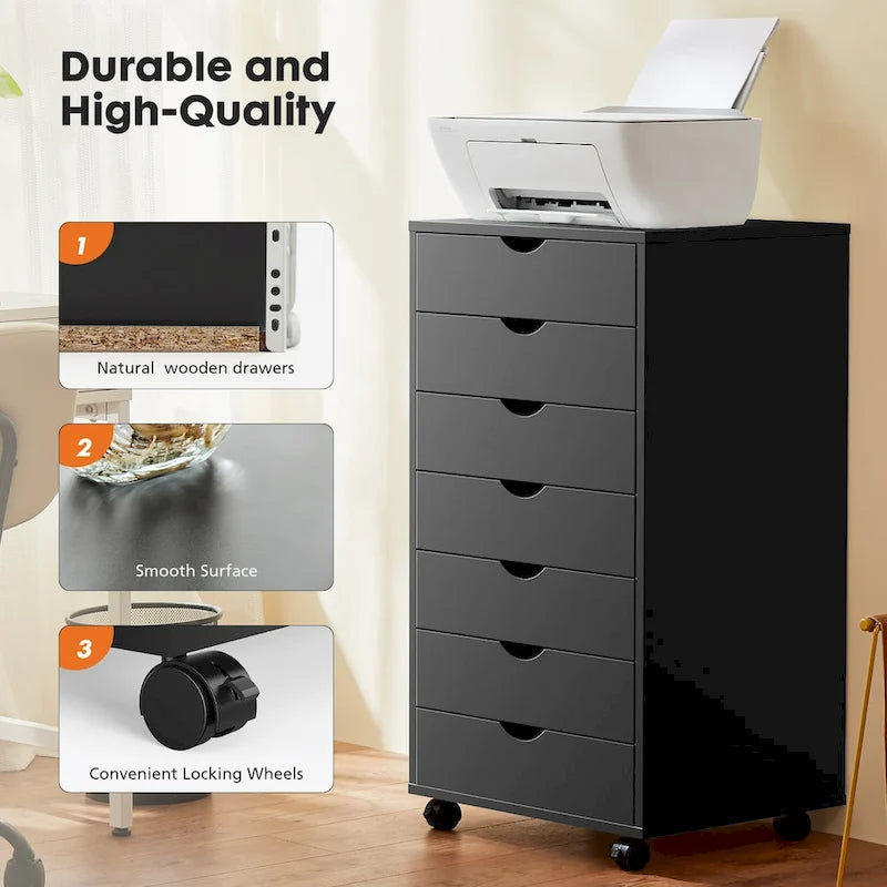 7 Drawer Chest with Wheels - Wood Dresser Cabinet Organizer