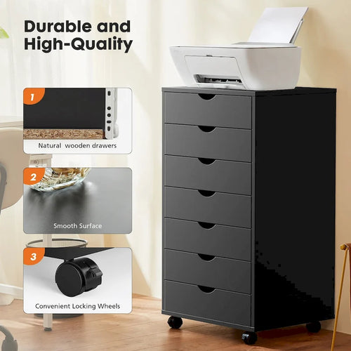 7 Drawer Chest with Wheels - Wood Dresser Cabinet Organizer