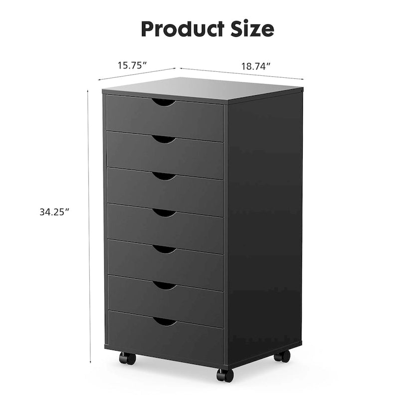 7 Drawer Chest with Wheels - Wood Dresser Cabinet Organizer