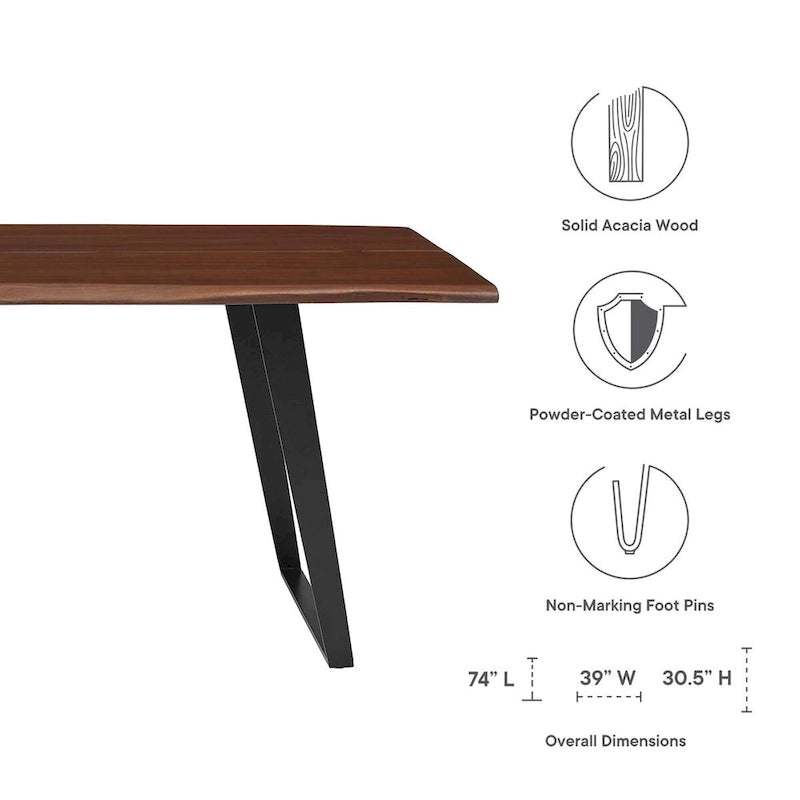 74 Inch Live Edge Acacia Wood Dining Table - Seats 8