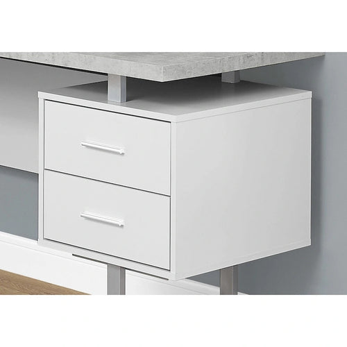 71-Inch Grey L-Shape Computer Desk with Three Storage Drawers