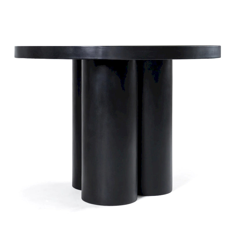 Modern Black Concrete Round Dining Table with Cylindrical Pedestal Legs
