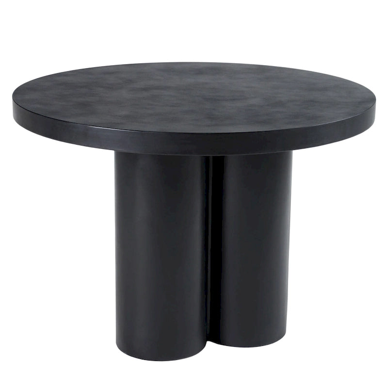 Modern Black Concrete Round Dining Table with Cylindrical Pedestal Legs
