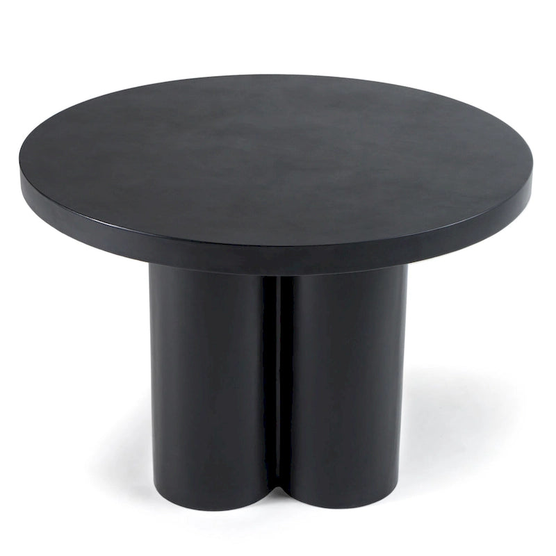 Modern Black Concrete Round Dining Table with Cylindrical Pedestal Legs