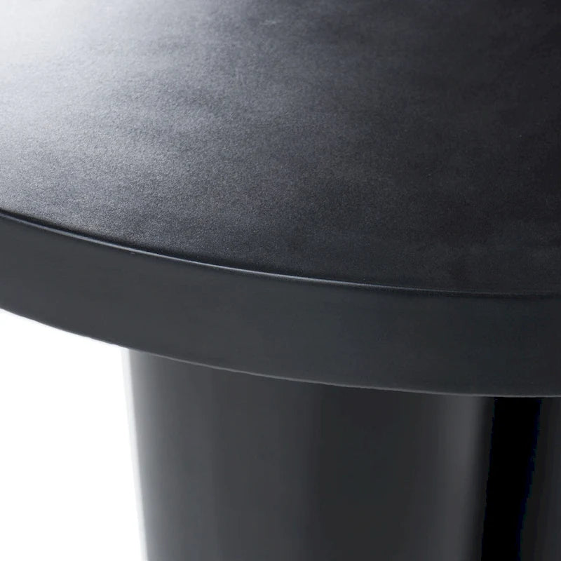 Modern Black Concrete Round Dining Table with Cylindrical Pedestal Legs