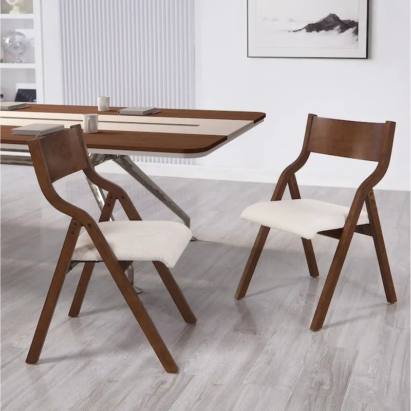 Upholstered Foldable Dining Chairs with Walnut Finish, Set of 2