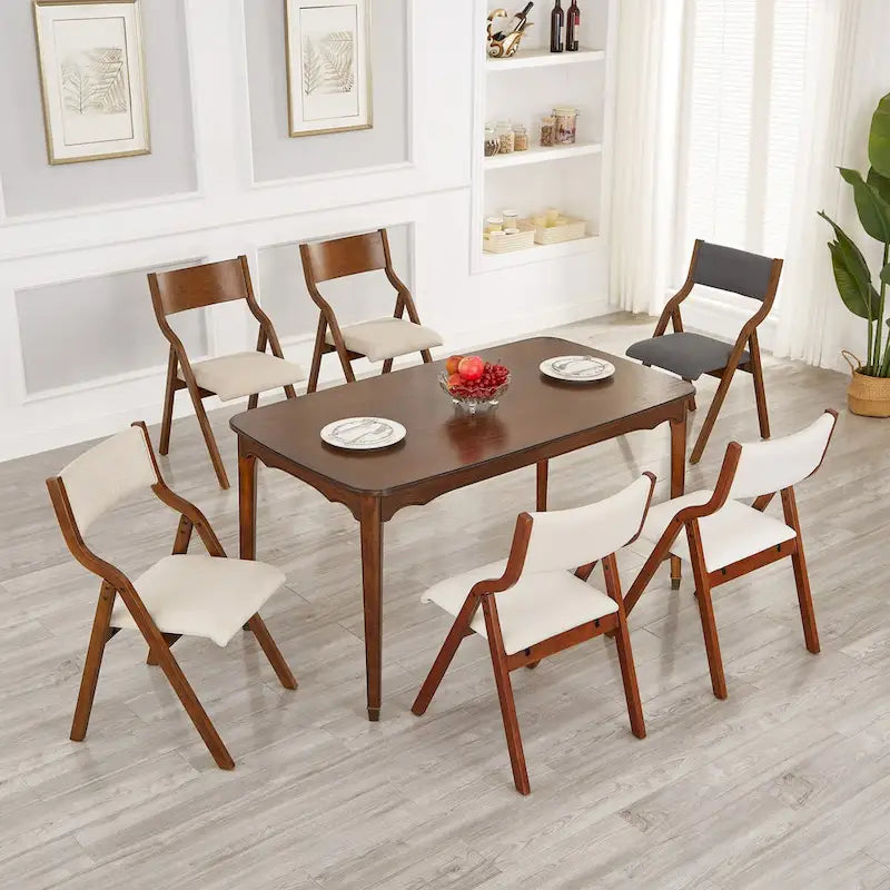 Upholstered Foldable Dining Chairs with Walnut Finish, Set of 2