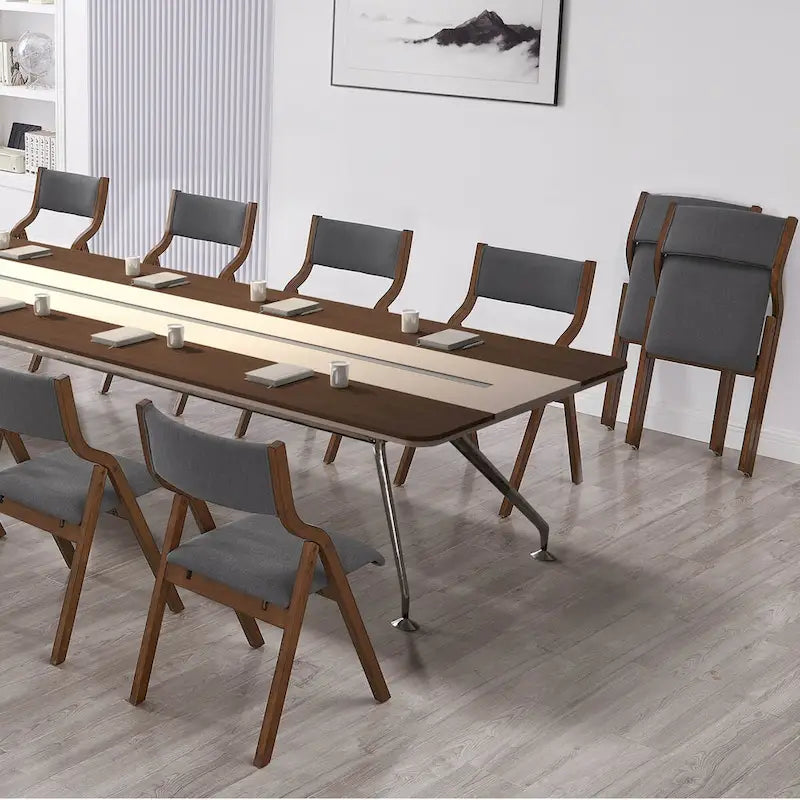 Upholstered Foldable Dining Chairs with Walnut Finish, Set of 2