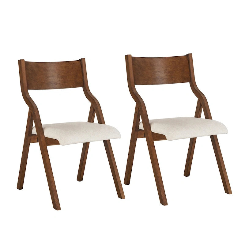Upholstered Foldable Dining Chairs with Walnut Finish, Set of 2