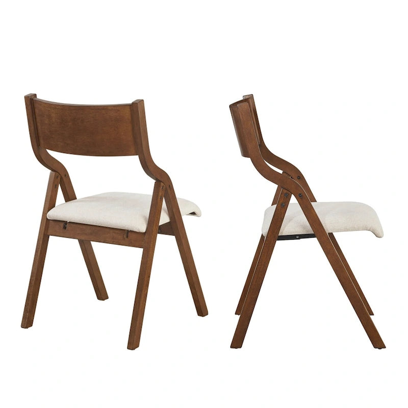 Upholstered Foldable Dining Chairs with Walnut Finish, Set of 2