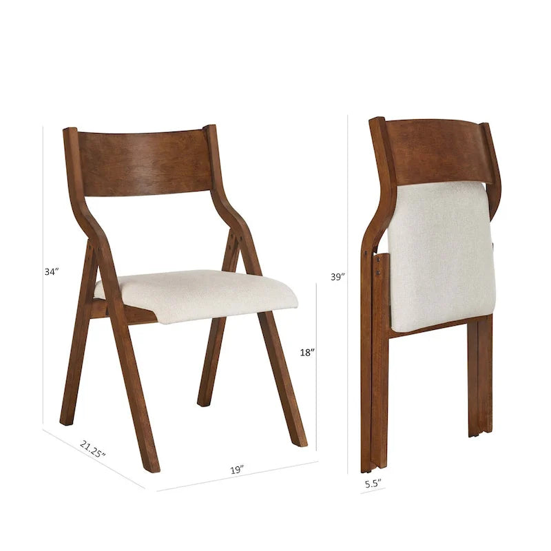 Upholstered Foldable Dining Chairs with Walnut Finish, Set of 2