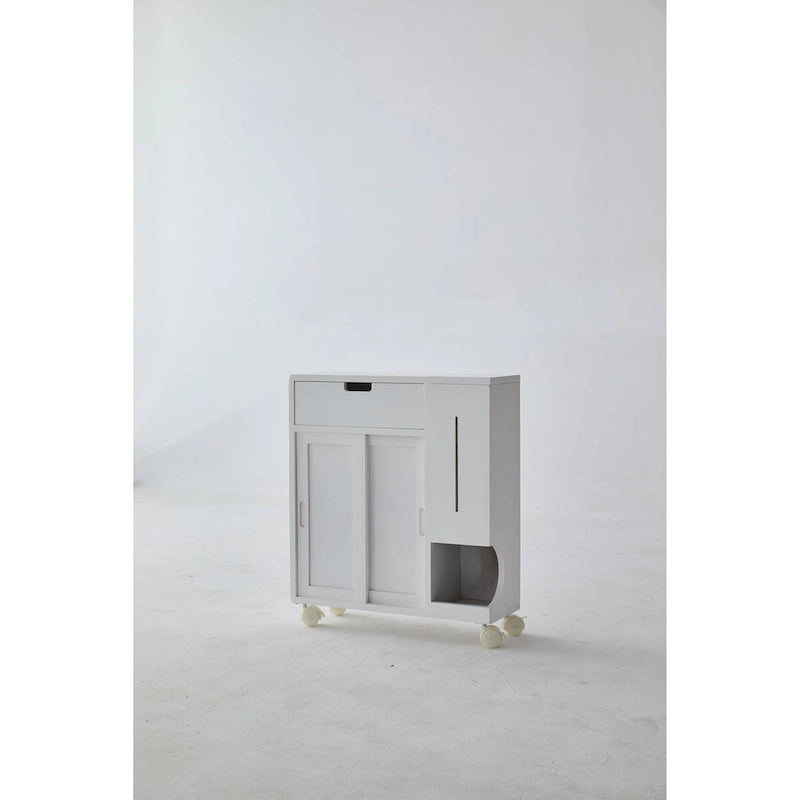 Free-Standing Rolling Bathroom Storage Cabinet with Sliding Doors
