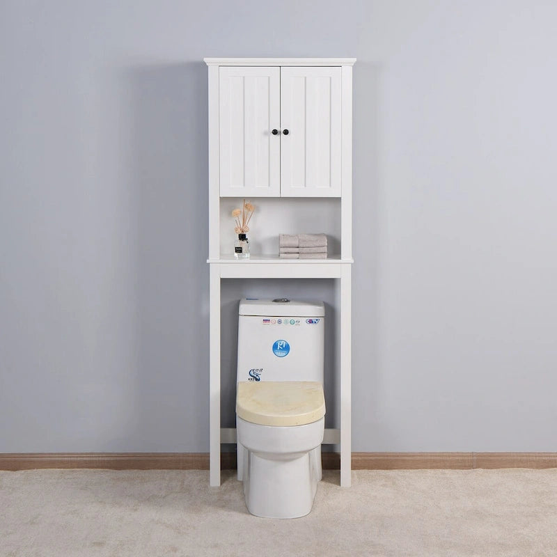 Over-The-Toilet Wooden Storage Cabinet with Open Shelf - 23.62"W x 67.32"H