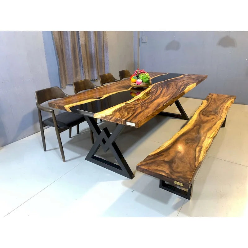 Handmade Live Edge Epoxy Resin Dining Table - 90"L x 43"D
