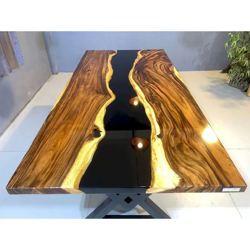 Handmade Live Edge Epoxy Resin Dining Table - 90"L x 43"D