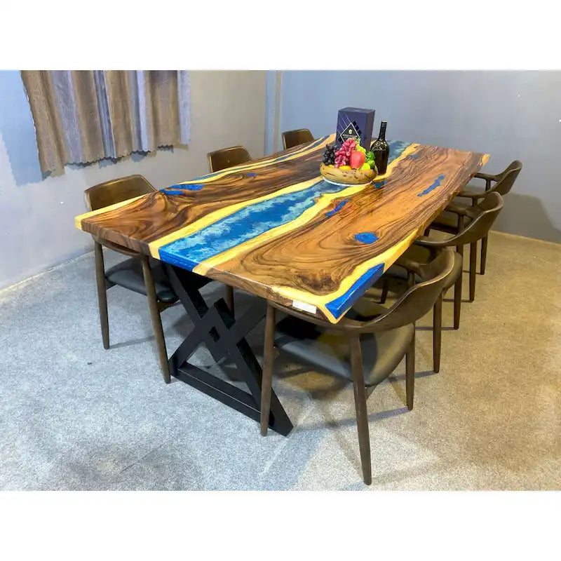 Handmade Live Edge Epoxy Resin Dining Table - 90"L x 43"D